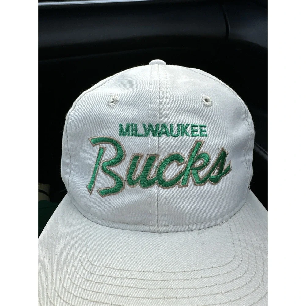 Vintage‎ Milwaukee Bucks Sports Specialties NBA Basketball White Hat Script RARE